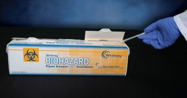 A box of biohazard pipe cleaner container.